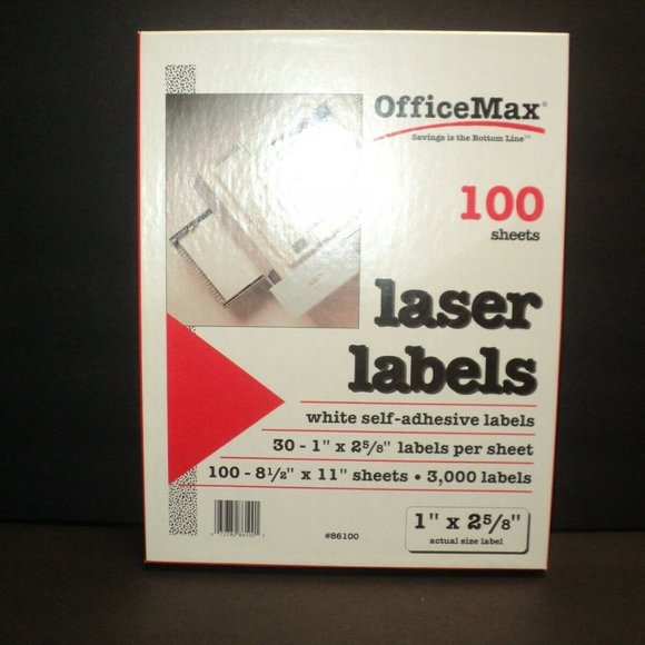 NEW Old Stock OfficeMax Laser Labels 100 Sheets with 30 Labels Per Sheet - Picture 1 of 2